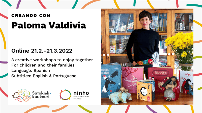 Paloma Valdivia esittelee teoksiaan tapahuman mainoksessa.